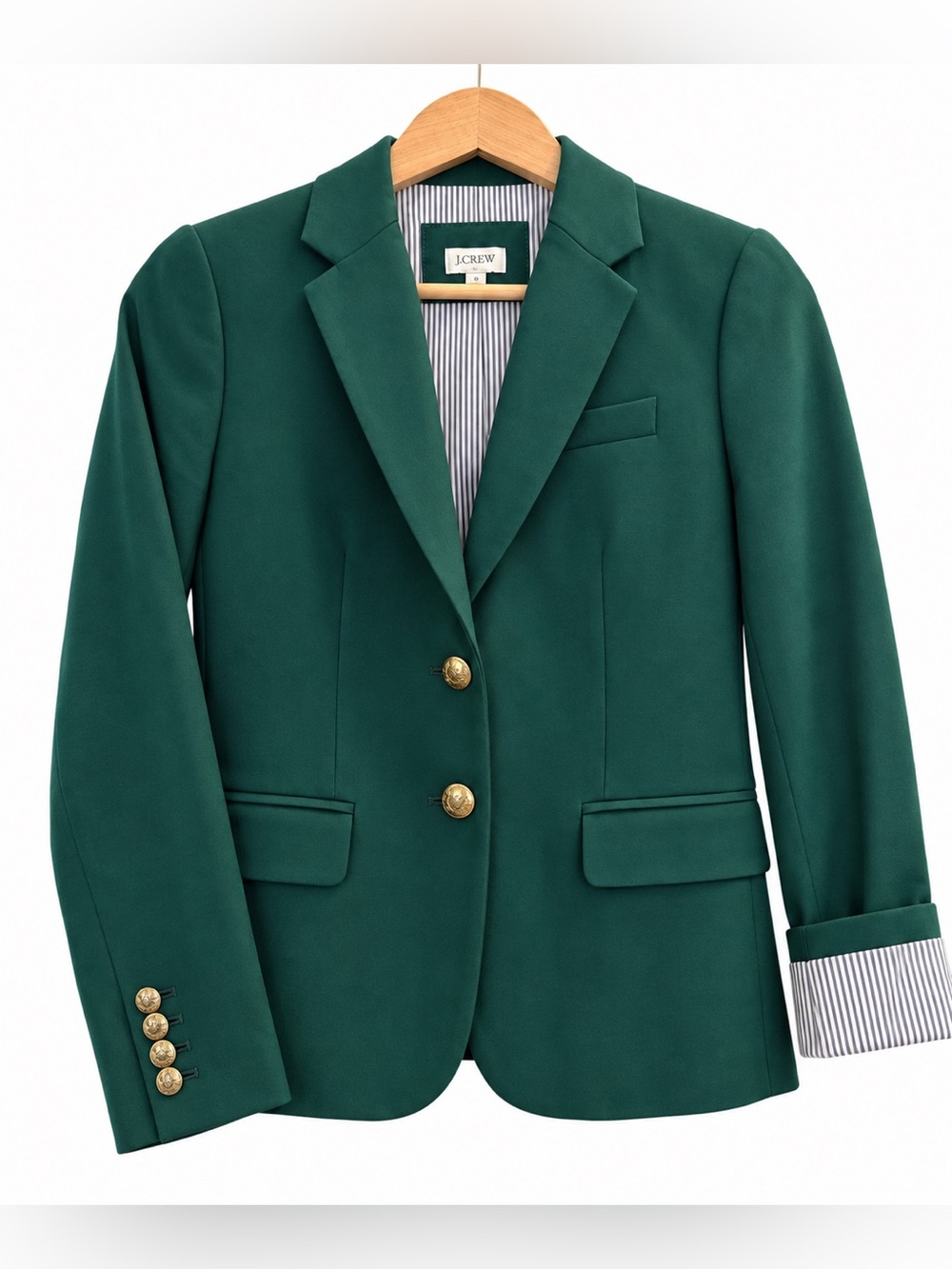 J.Crew Emerald Green Wool Blend Blazer Gold Buttons - Size 2
